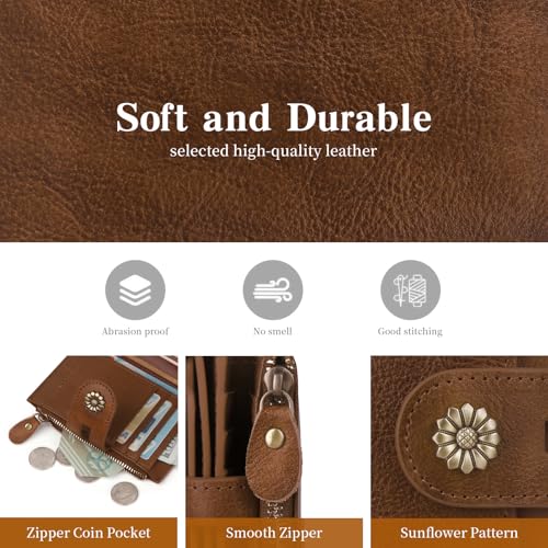 Wallet Women,RFID Blocking Leather Womens Wallet Bifold Compact Card Holder Small Wallet for Women with Removable ID Window Darkbrown - color: a3-darkbrown