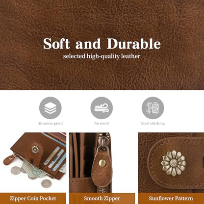Wallet Women,RFID Blocking Leather Womens Wallet Bifold Compact Card Holder Small Wallet for Women with Removable ID Window Darkbrown - color: a3-darkbrown