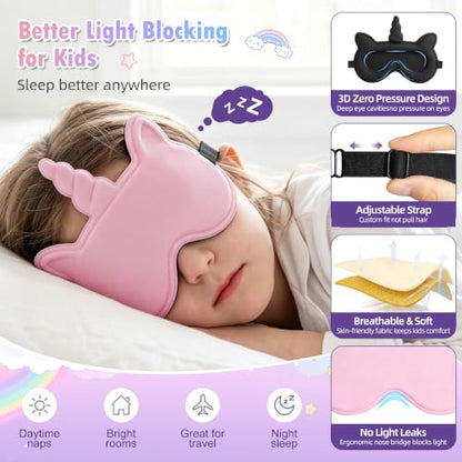Kids Sleep Mask, 3D Eye Mask for Kids with Adjustable Strap | 3D Contoured Sleeping Mask, Soft Light Blocking Kids Eye Mask for Sleeping, Gift for Girls Boys Age 3+ (Pink) - color: Pink