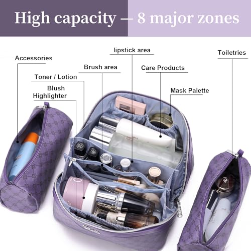 BOYATU Travel Makeup Bag Cosmetic Bags for Women: 3-Piece Makeup Bag Set - color: A-9-Purple