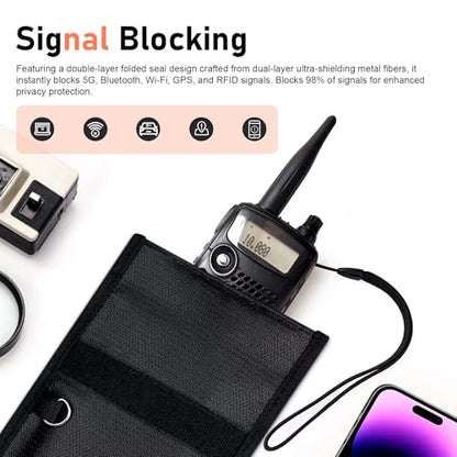 2 PCS Car Faraday Bags, RFID Signal Blocking Pouch for Phone & Car Key, Fire and Water Proof Anti-theft Shielding Bag with Hook & Loop, Portable Privacy Protection Accessory (Black)