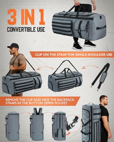 Gonex 130L Extra Large Duffel Bag, Convertible Travel Duffle - color: Grey, size: 130L