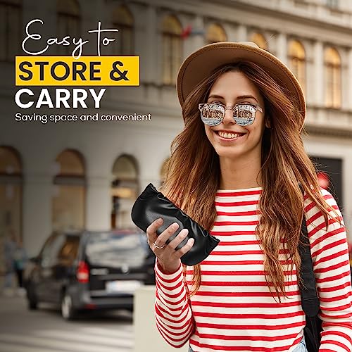 Squeeze Top Sunglass Pouch - Portable Sunglass Organizer Pouch Bags Soft PU Leather Glasses 2 Pack - color: Black