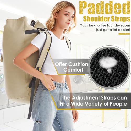 Backpack Laundry Bag, 115L Heavy Duty Extra Large College Laundry Backpack, Dirty Clothes Bag with Shoulder Straps, Laundry Hamper Bag with Drawstring Closure for College Dorm, Apartment Khaki - color: Khaki