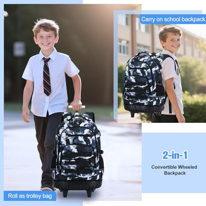 ACESAK 3PCS Camo Rolling Backpack for Boys with Lunch Box Pencil Case - color: Camo Lightning