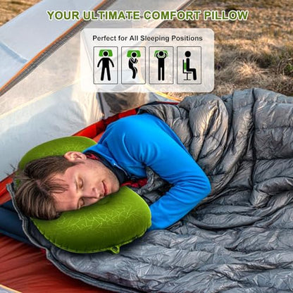 Inflatable Camping Pillow, Travel Blow Up Air Pillow, Neck Lumbar Support Ultralight Compact Pillow for Outdoor Hiking Backpacking Car Beach Airplane Sleeping Essentials, Green - color: Green