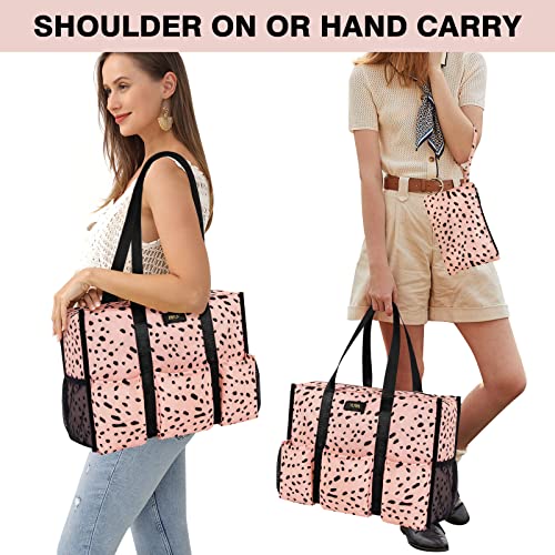 IBFUN Utility Tote Bag with 24 Pockets, Large Teacher Travel Tote for Women - color: A2-m-pink Leopard, size: Medium