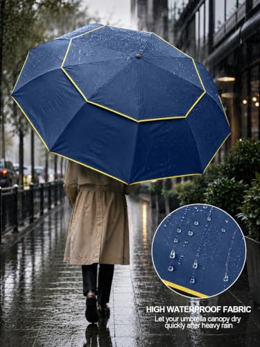 Kalolary 55/62 Inch Large Golf Umbrella UV Protection Compact Umbrella - color: Blue