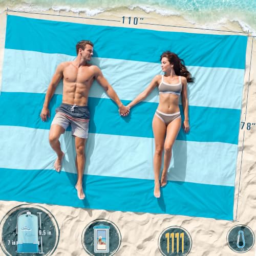 Beach Blanket Sandproof Waterproof Oversized 78"x81"/10'x9' Compact mat - color: Light Green, size: 78''×110''