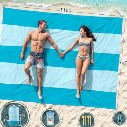 Beach Blanket Sandproof Waterproof Oversized 78"x81"/10'x9' Compact mat - color: Light Green, size: 78''×110''