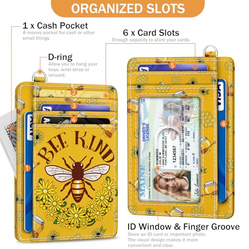 Yonlevres Bee Credit Card Holder Slim RFID Wallet Women Small Travel Cute - color: Bee