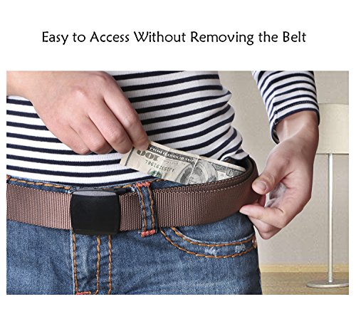 SUOSDEY Travel Money Belt, Nylon Hidden Money Pocket Belt with Plastic Buckle - color: 02-coffee, size: Suit pant size below 40"