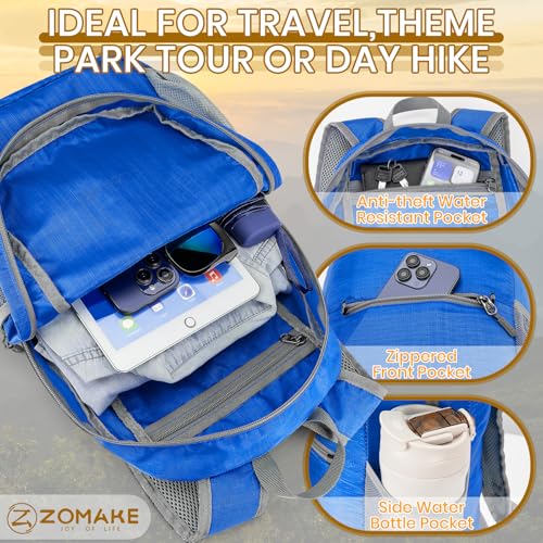 ZOMAKE Lightweight Packable Backpack, Foldable Small Travel Day Pack - color: B-dark Blue 1