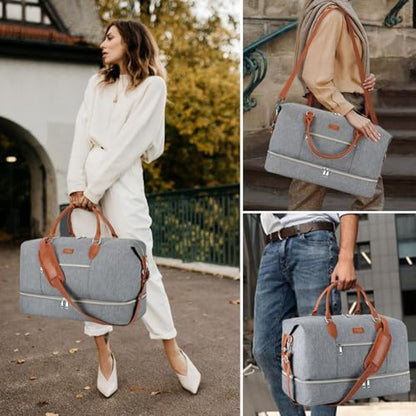 ITIEZY Weekender Bag for Women 21.5" Travel Duffel Large Carry On Bag 3PCS - color: 1-Grey
