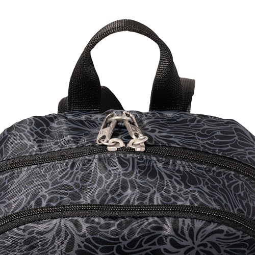 Securtex Anti-Theft Getaway Backpack - 9.4"x13"x5" Travel Safe Bag w/Locking Zippers, Slash-Resistant, RFID - color: Midnight Blossom Print