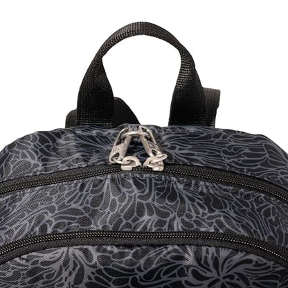 Securtex Anti-Theft Getaway Backpack - 9.4"x13"x5" Travel Safe Bag w/Locking Zippers, Slash-Resistant, RFID - color: Midnight Blossom Print