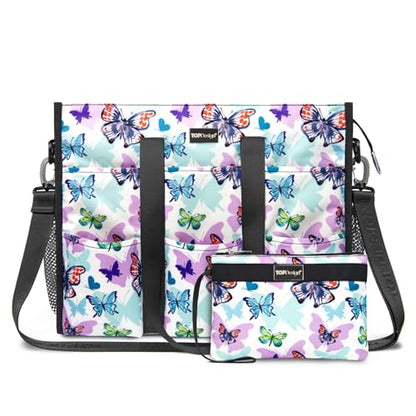 TOPDesign Utility Water Resistant Tote Bag with 22 Pockets, Zipper Closure - color: Butterfly, size: Medium