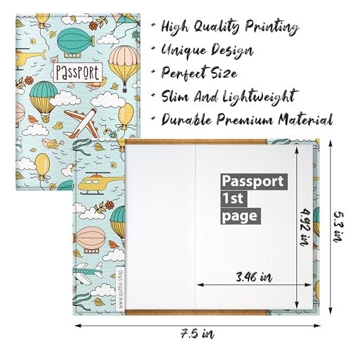 Passport Cover for Kids, Women and Men, Cute Travel Passport Holder (Dirigible Pattern) - color: 14. Dirigible Pattern