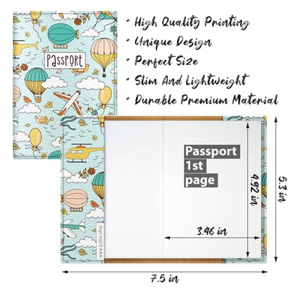 Passport Cover for Kids, Women and Men, Cute Travel Passport Holder (Dirigible Pattern) - color: 14. Dirigible Pattern