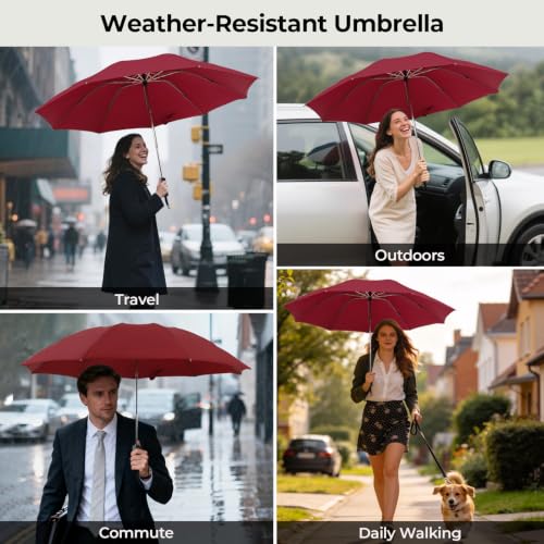 LLanxiry Compact Travel Umbrella, Windproof Automatic Umbrellas for Rain - color: Inverted-Yellow Plaid