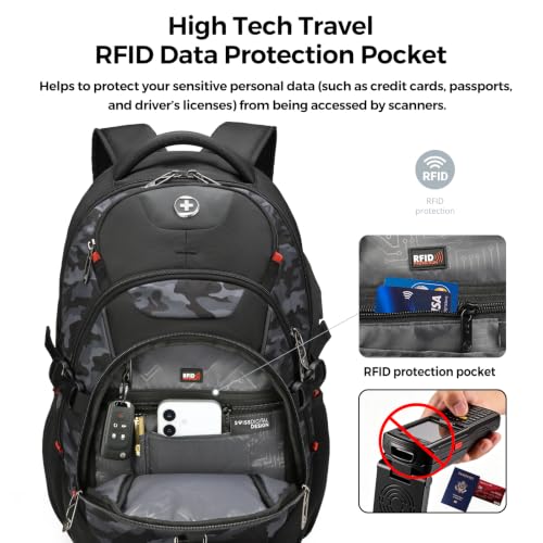 Swissdigital Design Laptop Backpack for Men with USB Charging Port SD803-91 - color: Gray Camo