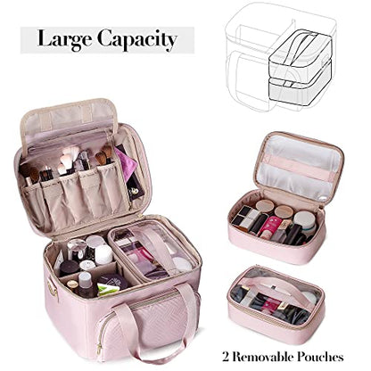 Large Makeup Bag for Women, Cosmetic Case, Travel Makeup Organizer - color: Pink