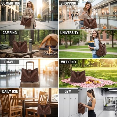 Convertible Backpack Purse for Women, PU Leather Tote Bag 3-in-1 Crossbody Shoulder Backpack Hobo Handbags for Work Travel（Brown） - color: Brown