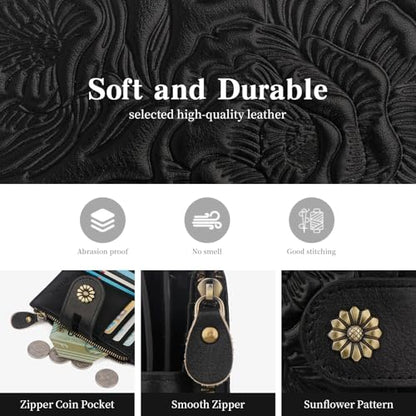 Womens Wallet,RFID Blocking Leather Wallet Womens Bifold Card Holder Small Compact Wallet for Women with Removable ID Window(yhblack) - color: c2-embossed black