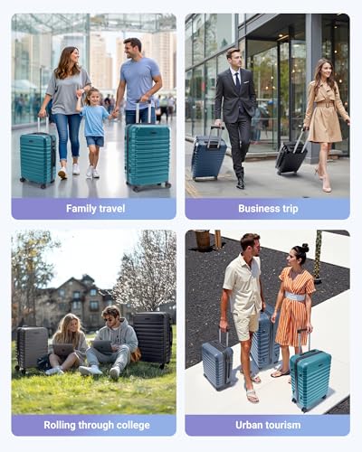 LIGHT FLIGHT Luggage Sets 3 Pcs Suitcase with Wheels,20"/24"/28", Teal Blue - color: Teal Blue, size: X Large