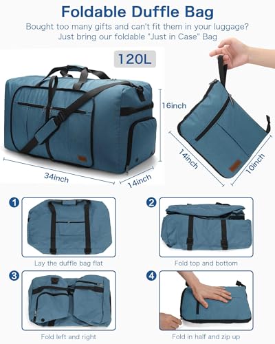 120L Large Waterproof Foldable Travel Duffle Bag with Shoe Compartment - color: Light Blue, size: 120L