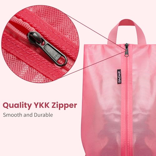 Bagail Shoe Bags for Travel,2 Set Shoe Bag for Storage in Closet,Transparent Shoe Packing Organizers with YKK Zipper (L 17"x10"x5", Coral 2pcs) | 17x10x5in,Fits Women’s US 5-12,Fits Men’s US 6-16,Visible Mesh,YKK Zipper,TPU Water Resistant Lining,Portable