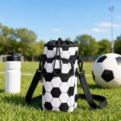 Crossbody Water Bottle Holder with Strap, Phone Pocket(SOCCER, 32, Ounces) - color: SOCCER