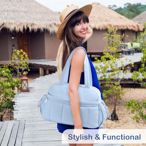 TOPDesign Travel Duffel Bag, Puffy Carry On Overnight, Gym Bag w/Wet Pocket - color: Ocean Blue