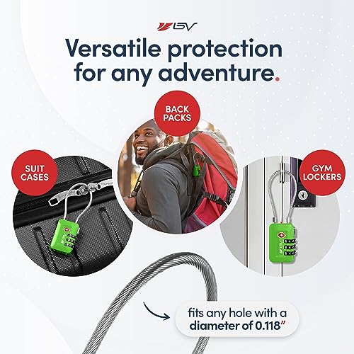 BV Luggage Locks TSA Accepted, Travel Sentry Approved 3-Digit Combination Suitcase Locks with Open Alert & Flexible Cable for Travel, Backpacks, Lockers, Cases, Green, 1 Pack - color: Green 1-Pack
