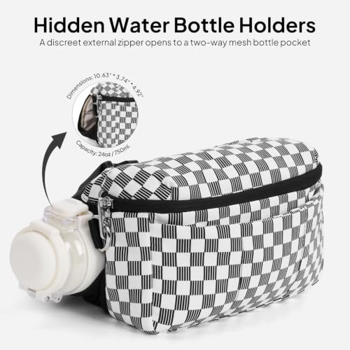 TOPEAST Waist Pack 3.5L Fanny Packs with Water Bottle Holder - color: Black White Gingham