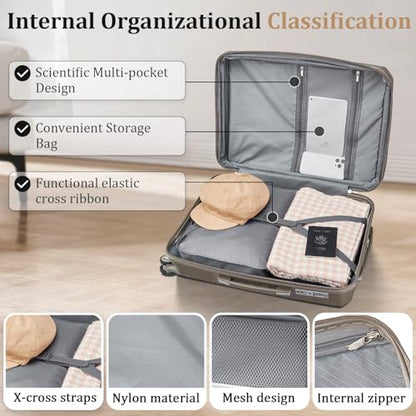 TRAVELEO Luggage Sets 6 Piece Expandable Suitcase (20/24/28), Cosmetic Case - color: Champagne, size: 6 Piece Set (14in/20in/24in/28in/DB/TB)