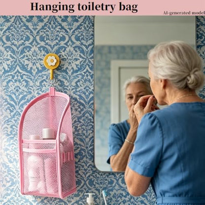 2Pack Standing Toiletry Bag, Travel Waterproof Bag, standing makeup bag | Hanging Foldable Clear Mesh Standing Makeup Storage Bag for Travel Bathroom, travel essentials (Pink+Black) - color: Pink+Black