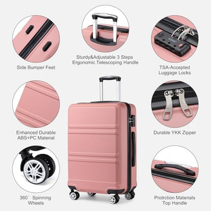 Kono Suitcase Luggage Set Expandable(only 28") with Spinner Wheels - color: Nude/Rose Pink, size: 6-piece set (Db/Tb/12/20/24/28)