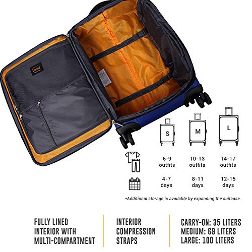 LUCAS Designer Luggage Collection - 3 Piece Softside Expandable Ultra Lightweight Spinner Suitcase Set - Travel Set includes 20 Inch Carry On, 24 Inch & 28 Inch Checked Suitcases (Royal Blue) - color: Royal Blue