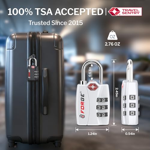 Forge TSA Approved Luggage Locks, Open Alert TSA Locks, White Color 2 Pack - color: White 2PK