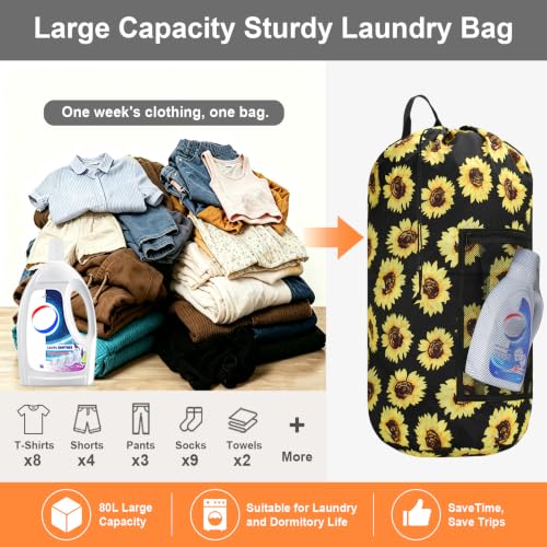 Laundry Backpack Portable Travel Laundry Bags with Straps and Mesh Pocket - color: Sunflower, size: 2 Pack