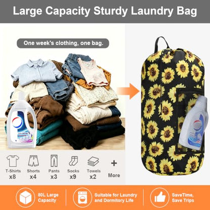 Laundry Backpack Portable Travel Laundry Bags with Straps and Mesh Pocket - color: Sunflower, size: 2 Pack