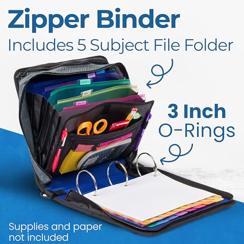 Case-it School Zipper Binder | 3" O-Rings | 600-Sheet | D-146 Midnight Blue - color: B Midnight Blue, size: 1 Pack