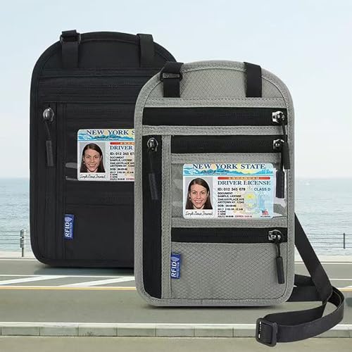 Neck Wallet, RFID Blocking Passport Holder - color: Black