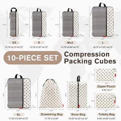 U+U 10 Set Compression Packing Cubes, Travel Organizers (Polka Dot) - color: Polka Dot-02, size: 10 Set