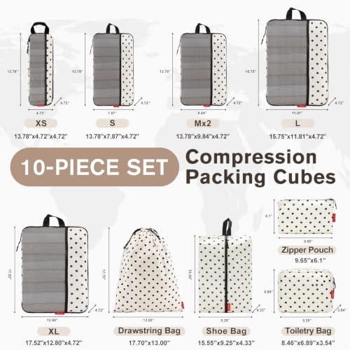 U+U 10 Set Compression Packing Cubes, Travel Organizers (Polka Dot) - color: Polka Dot-02, size: 10 Set