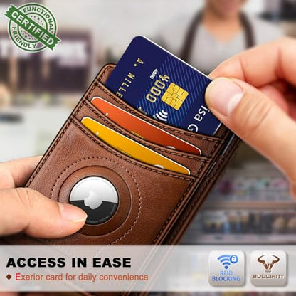 BULLIANT Slim Leather Wallet For Men 12Cards Magnetic Closure RFID Blocking - color: Brick Brown8272