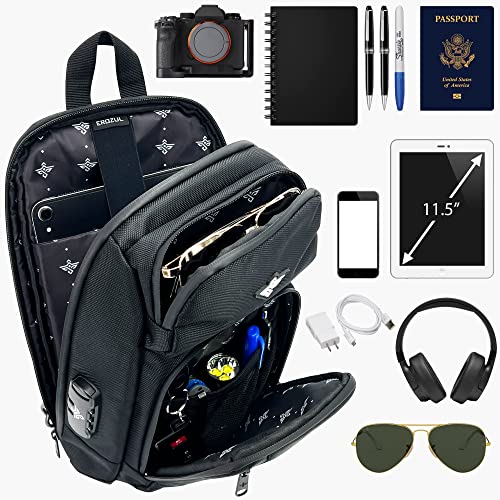 Equinox Sling Backpack Anti Theft Combination Lock Chest Shoulder Bag Waterproof Crossbody Casual Daypack (Black) - color: Black