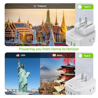 EPICKA Thailand Travel Plug Adapter, Foldable & Detachable Type O (Thailand) VisaPlug, 8-in-1 International Power Adapter with 4 USB Ports (2 USB-C PD 20W), Cruise Approved, US to Thailand, White - style: Type O-for Thailand