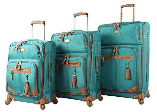 Steve Madden Designer Luggage Collection - 3 Piece Softside Expandable Lightweight Spinner Suitcase Set - Travel Set Includes 20 Inch Carry on, 24 Inch & 28-Inch Checked Suitcases, Harlo Teal Blue, - color: Harlo Teal Blue